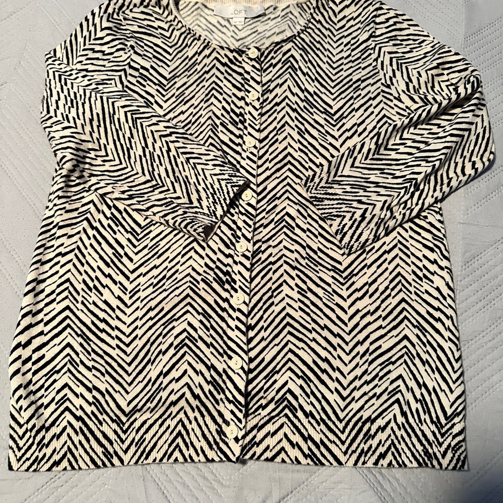 LOFT Black and White Chevron Cardigan